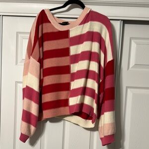 Altar'd State Pink and Red Crew Neck Sweater